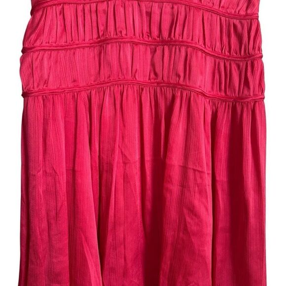 Trina Turk 'Islander' Georgette Shirred Satin Sleeveless Dress in Watermelon 14 - Picture 5 of 11